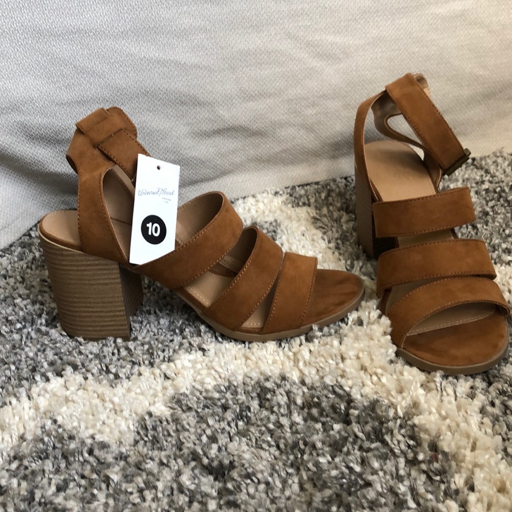 Camel strappy Swede block heel sandals